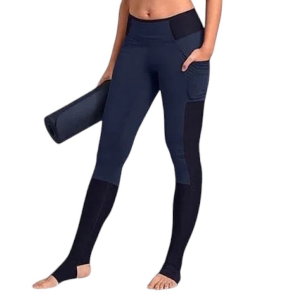 PrAna Ethel Stirrup Legging  Blue Stash Thigh Pockets Knit Pull‎ On M